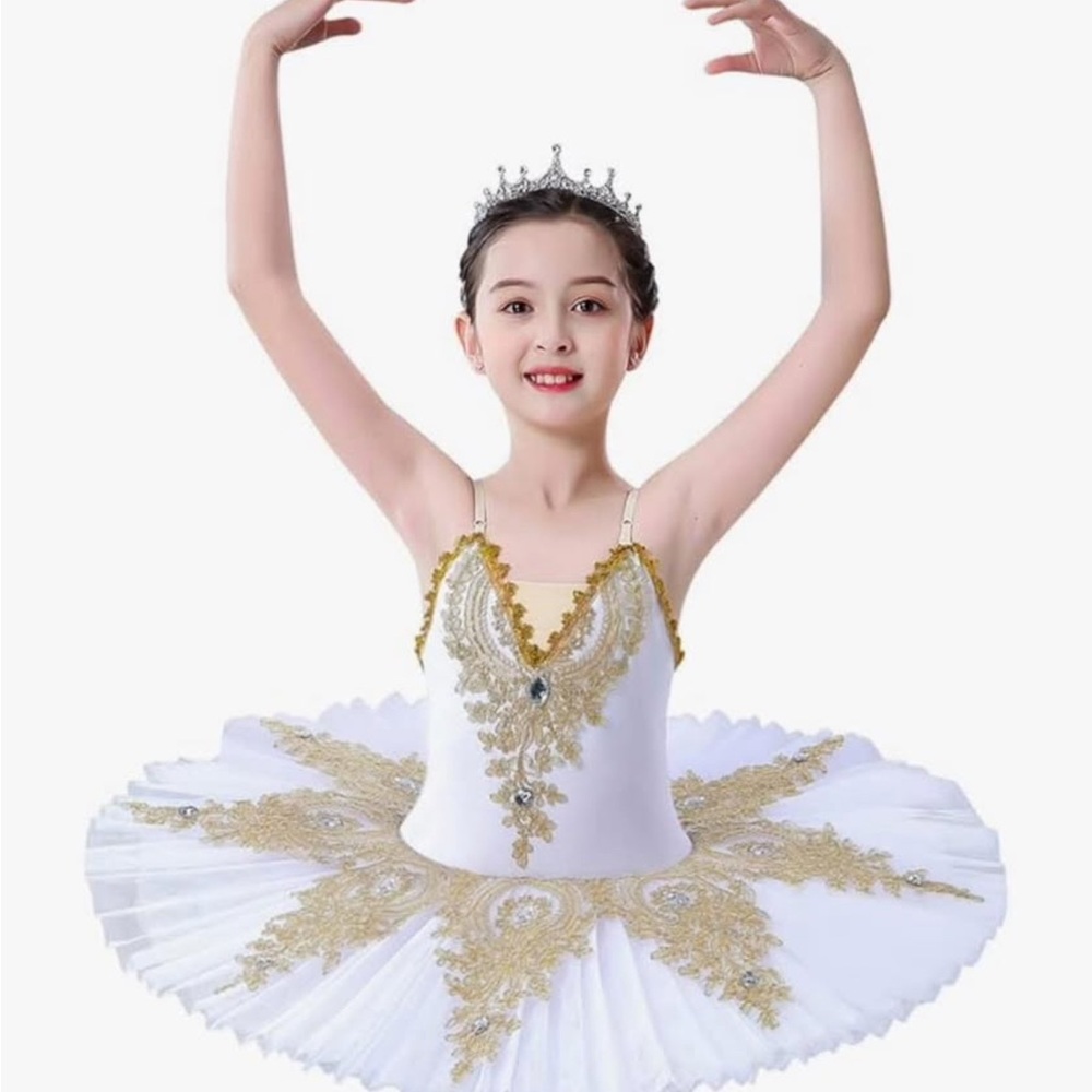 Elegant Gold and White Ballet Costume for Kids